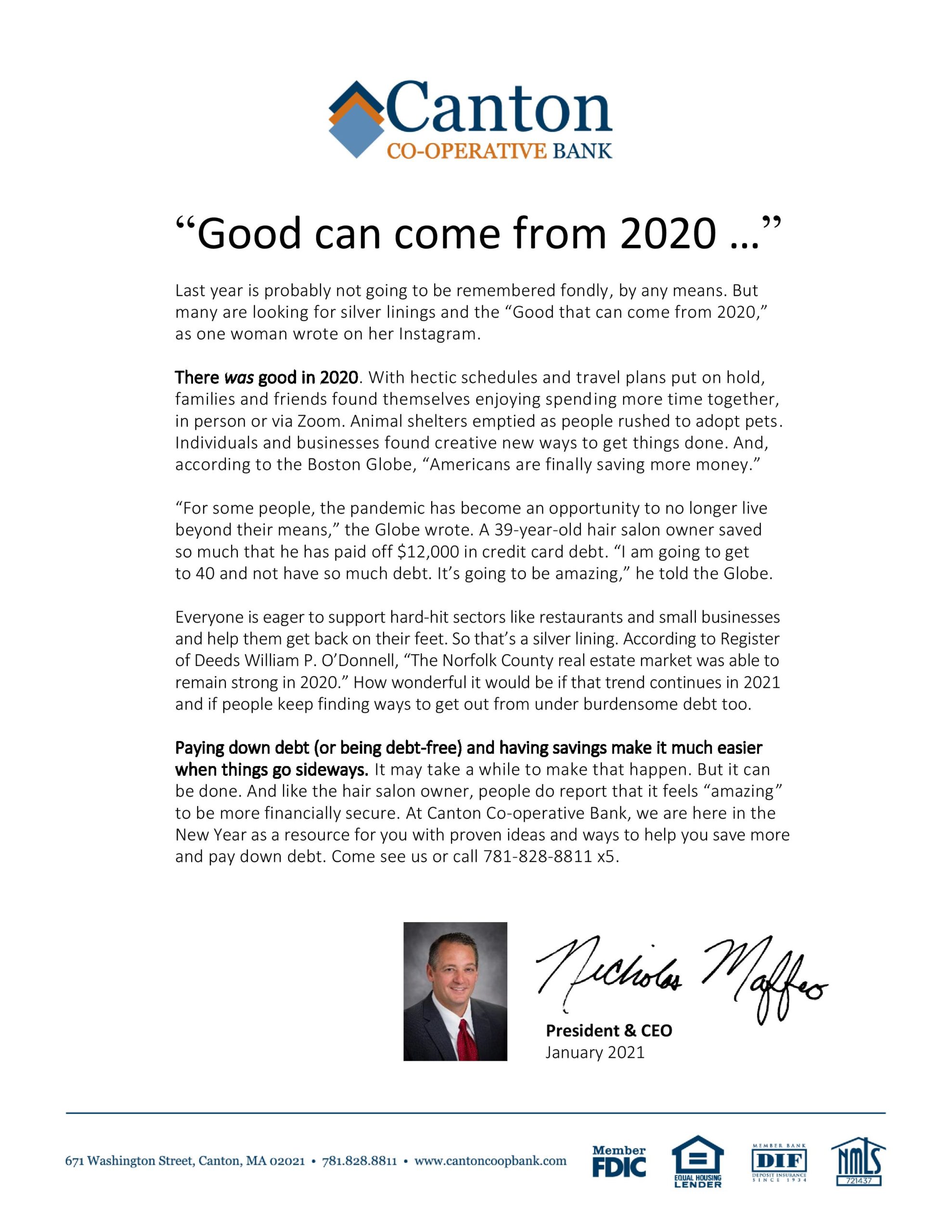 Nick Maffeo President Letter Jan 2021 Page 001